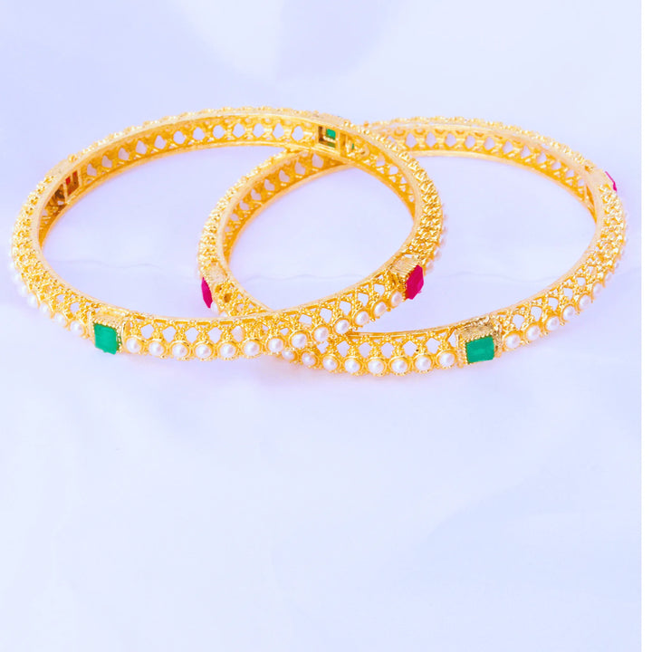 Gold Plated Bangles Set Of Two with Red and Pink Stones FS145 - freakysera