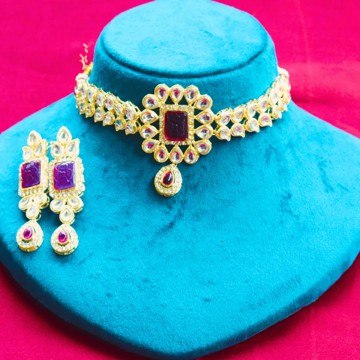 Gold platted Kundan choker set FS226N - freakysera