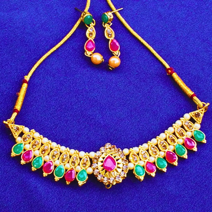 Green and Ruby Red Stone Necklace FS246N - freakysera