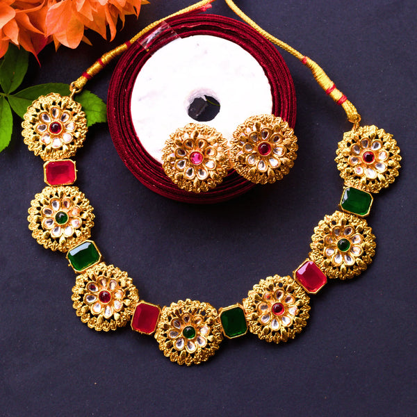 Kundan Choker Necklace With Earrings Style FS183 - freakysera