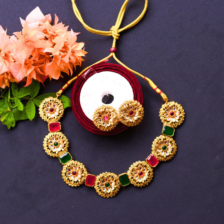 Kundan Choker Necklace With Earrings Style FS183 - freakysera