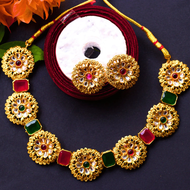 Kundan Choker Necklace With Earrings Style FS183 - freakysera