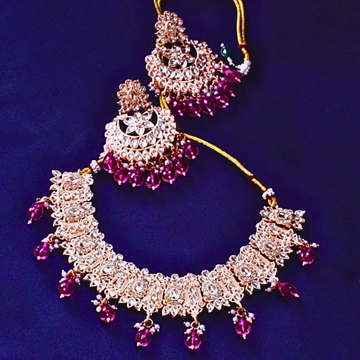 Kundan Necklace Set with Pink Beads FS254N - freakysera