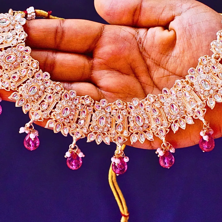 Kundan Necklace Set with Pink Beads FS254N - freakysera