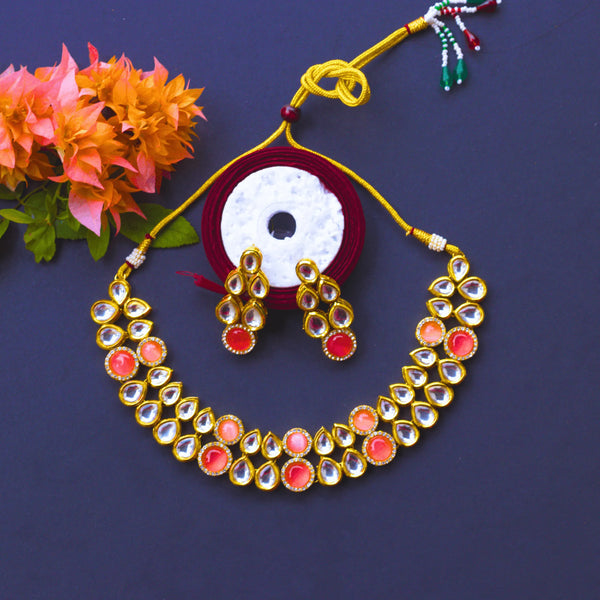 Kundan Necklace With Pink and White Stones FS129 - freakysera