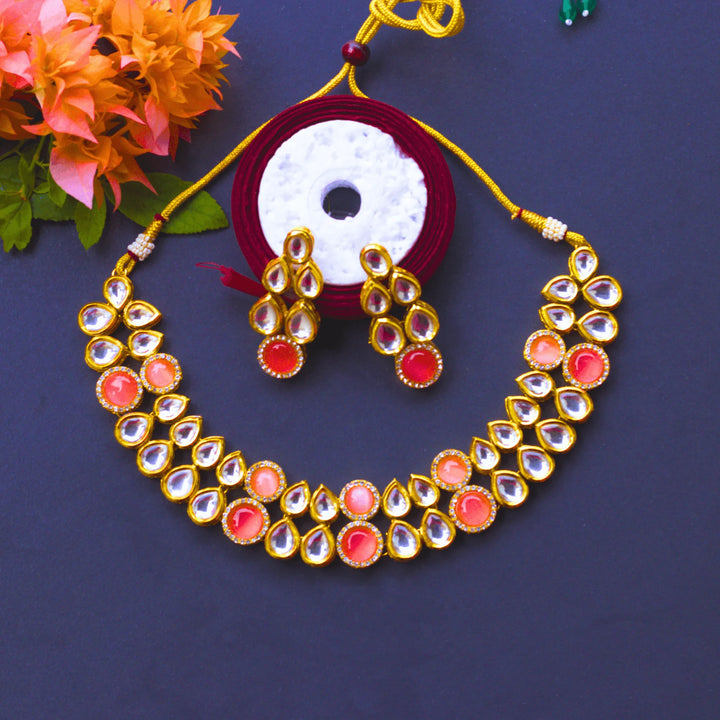 Kundan Necklace With Pink and White Stones FS129 - freakysera