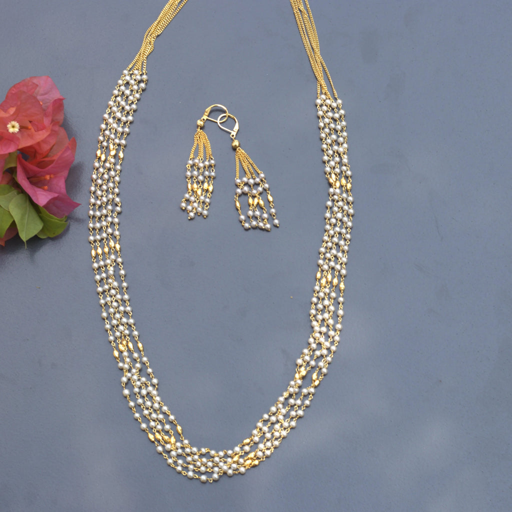 Long Gold and Pearl Necklace