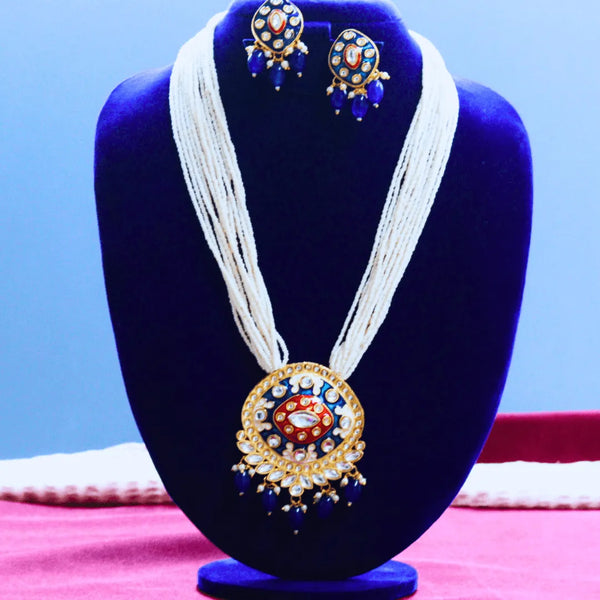 Layered pearl necklace with blue pendant FS225WN - freakysera