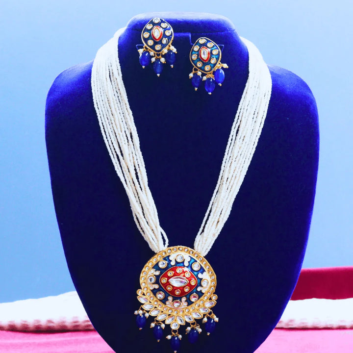 Layered pearl necklace with blue pendant FS225WN - freakysera