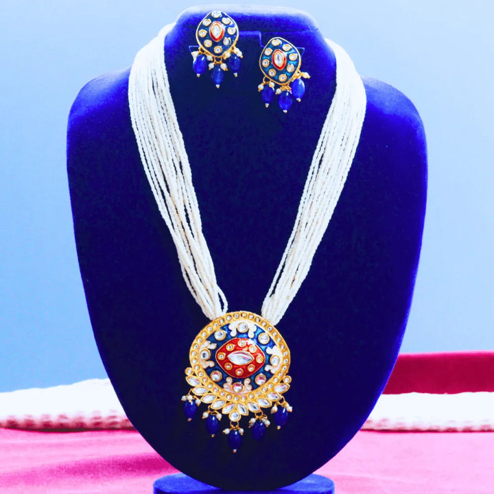 Layered pearl necklace with blue pendant FS225WN - freakysera