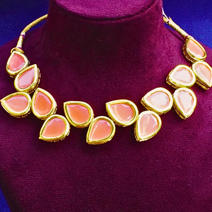 Leaf Shaped Orange Color Kundan Necklace FS253N - freakysera