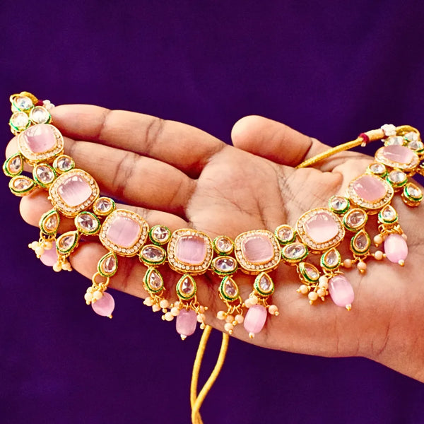 Light Peach Kundan Necklace FS258N - freakysera