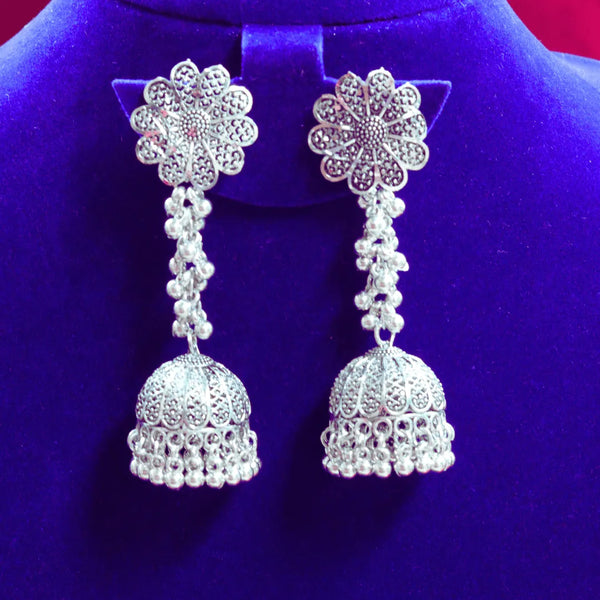 Long Drop Oxidised Jhumka Flower Shaped FS313E - freakysera