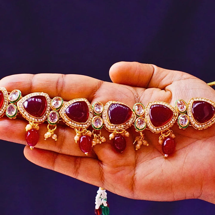 Maroon Kundan Choker with Earrings FS259N - freakysera