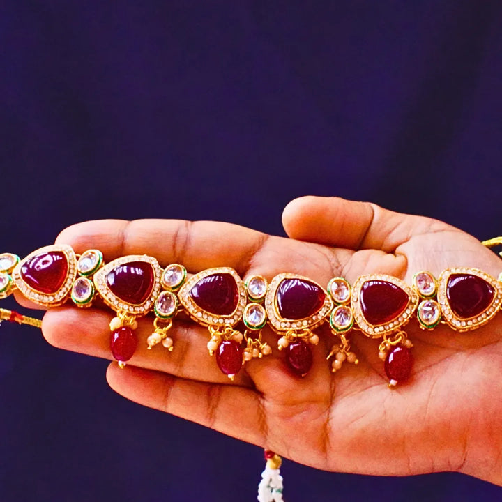 Maroon Kundan Choker with Earrings FS259N - freakysera