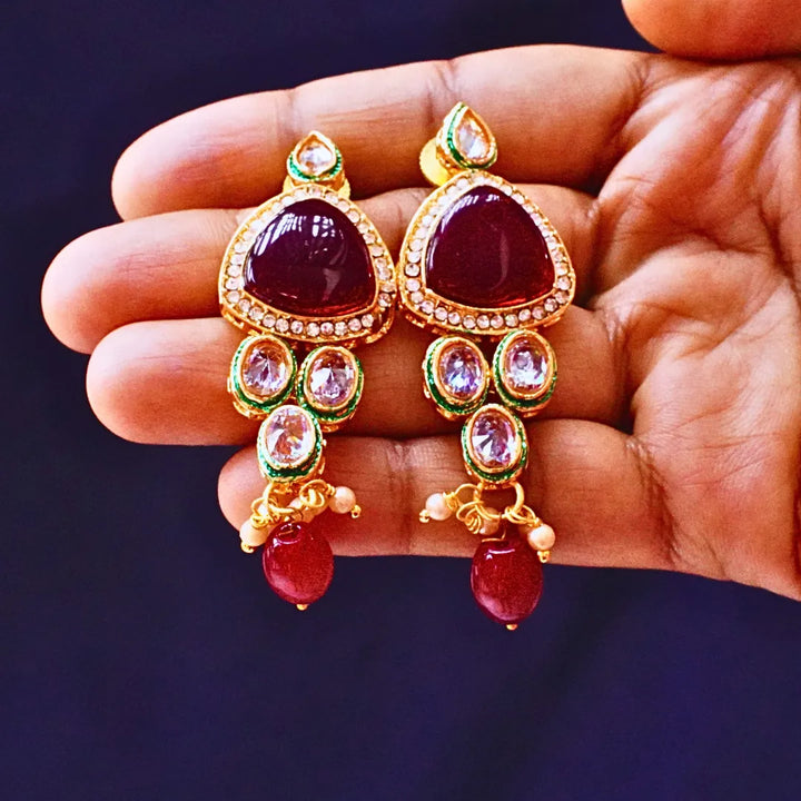 Maroon Kundan Choker with Earrings FS259N - freakysera