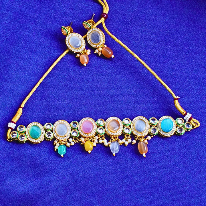 Multi Color Pastel Necklace with Round and Square Stones FS251N - freakysera