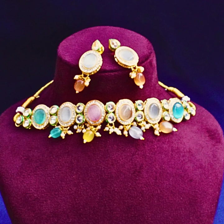 Multi Color Pastel Necklace with Round and Square Stones FS251N - freakysera