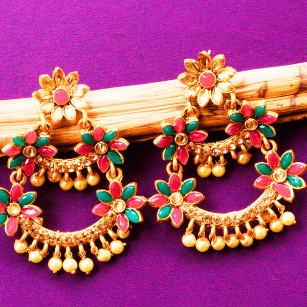 Multi Color Stone Studded Chaandbaalis Earrings FS167 - freakysera