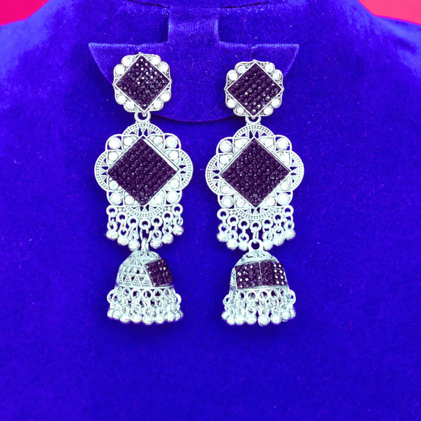 Oxidised jhumka long earrings for women silver and black FS324E - freakysera