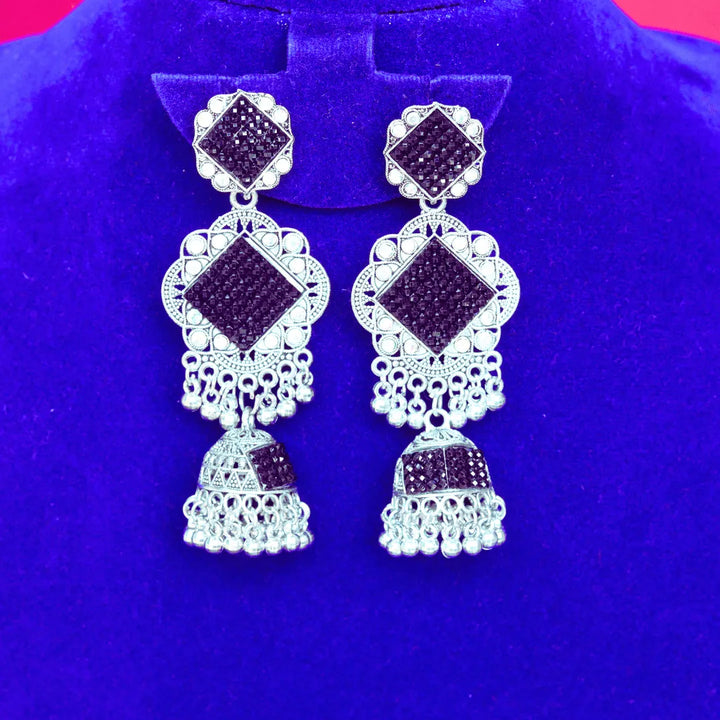 Oxidised jhumka long earrings for women silver and black FS324E - freakysera
