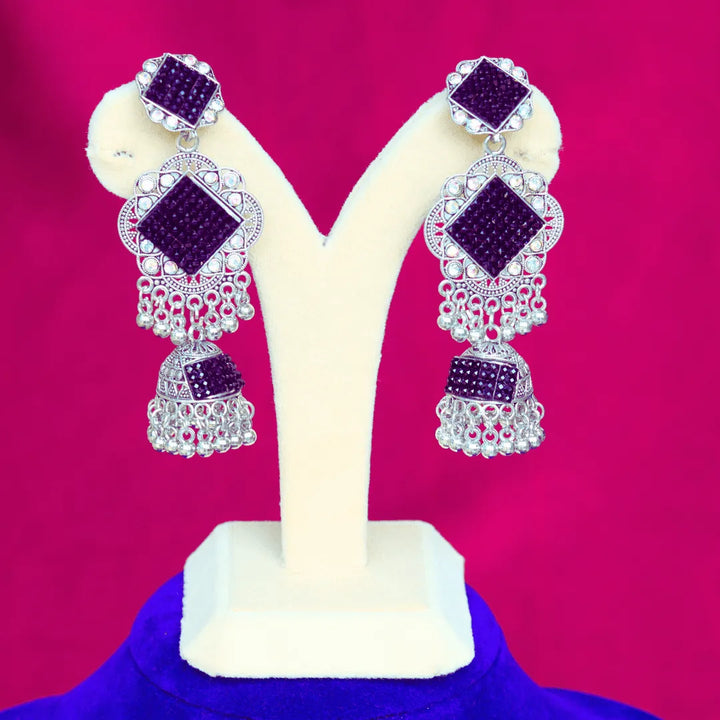 Oxidised jhumka long earrings for women silver and black FS324E - freakysera