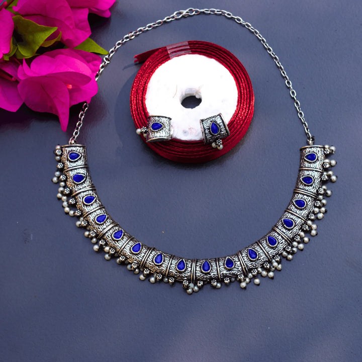Oxidized German Silver Choker Dark Blue Style FS123 - freakysera