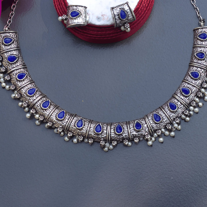 Oxidized German Silver Choker Dark Blue Style FS123 - freakysera