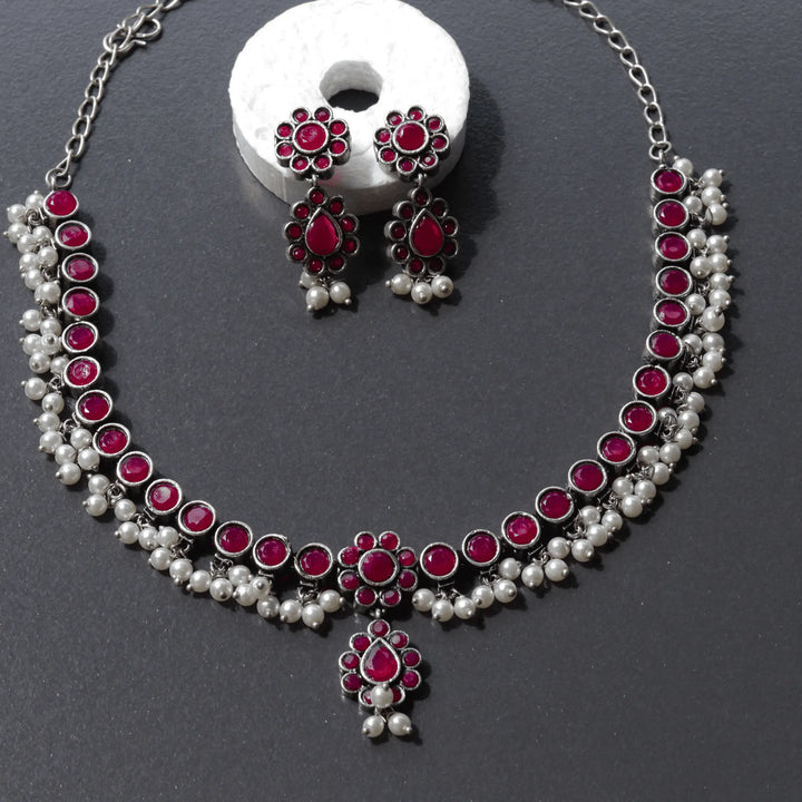 Oxidized Purple Color Silver Necklace With Earrings FS188N - freakysera