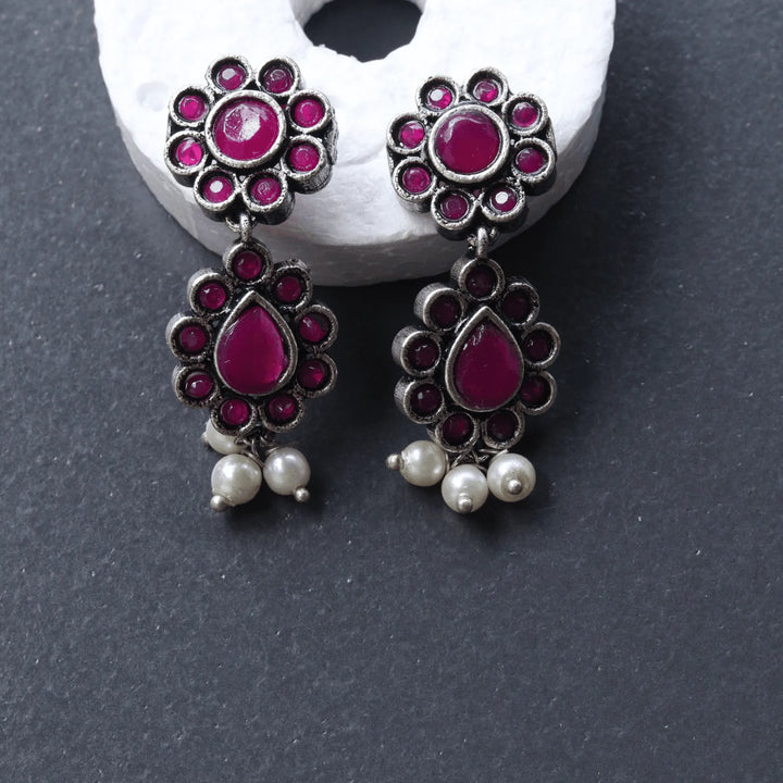 Oxidized Purple Color Silver Necklace With Earrings FS188N - freakysera