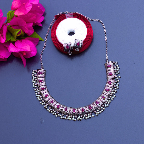 Oxidized Silver Choker Set With Purple Coating Style FS124 - freakysera