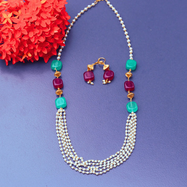 Pearl Layered Long Chain With Multi Color Beads FS150 - freakysera