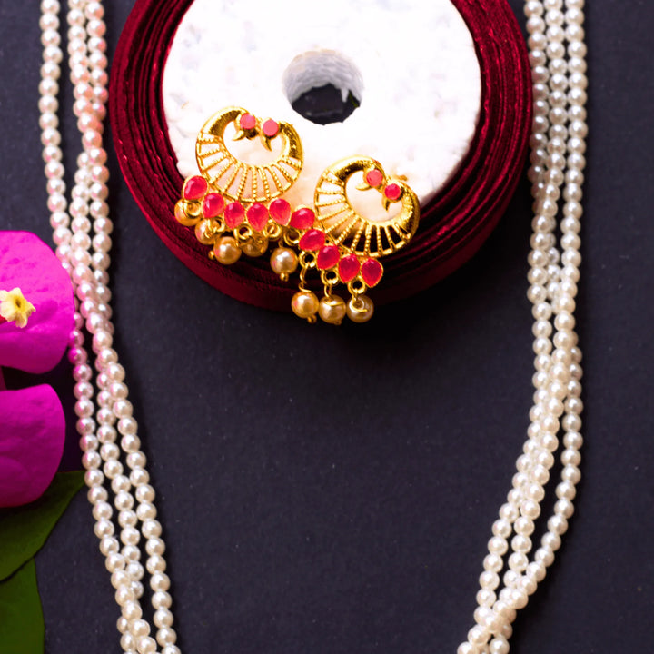 Pearl long chain with peacock pendant and earrings FS109 - freakysera