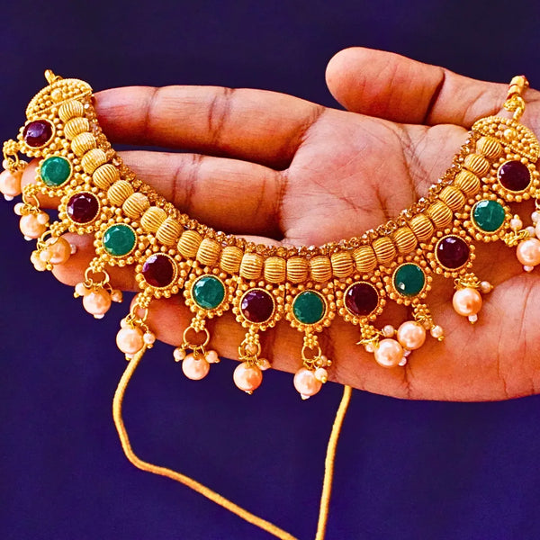 Rajwadi Polish Green and Maroon Necklace FS255N - freakysera