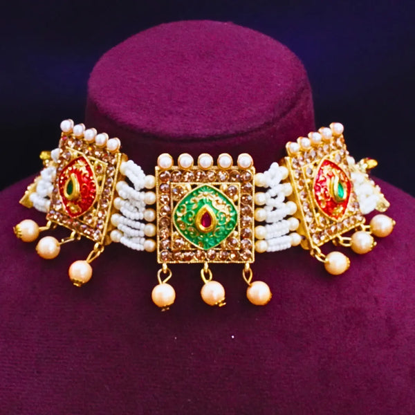 Red and Green Square Shaped Rajwadi Choker Necklace FS250 - freakysera