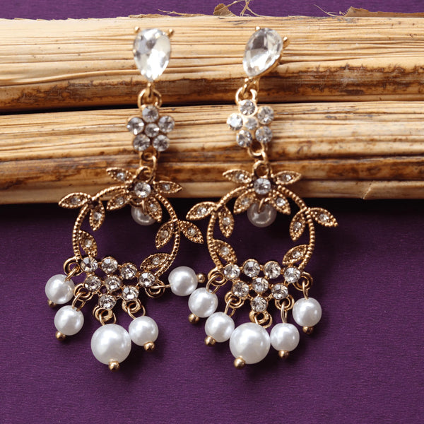 Shop Western Earrings Golden Color Drops With White Pearls FS164 - freakysera