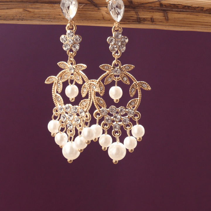 Shop Western Earrings Golden Color Drops With White Pearls FS164 - freakysera