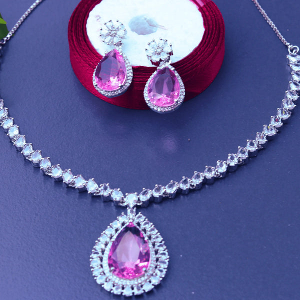 Simple AD necklace With Baby Pink Pendant Style FS105P - freakysera