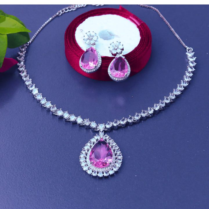 Simple AD necklace With Baby Pink Pendant Style FS105P - freakysera