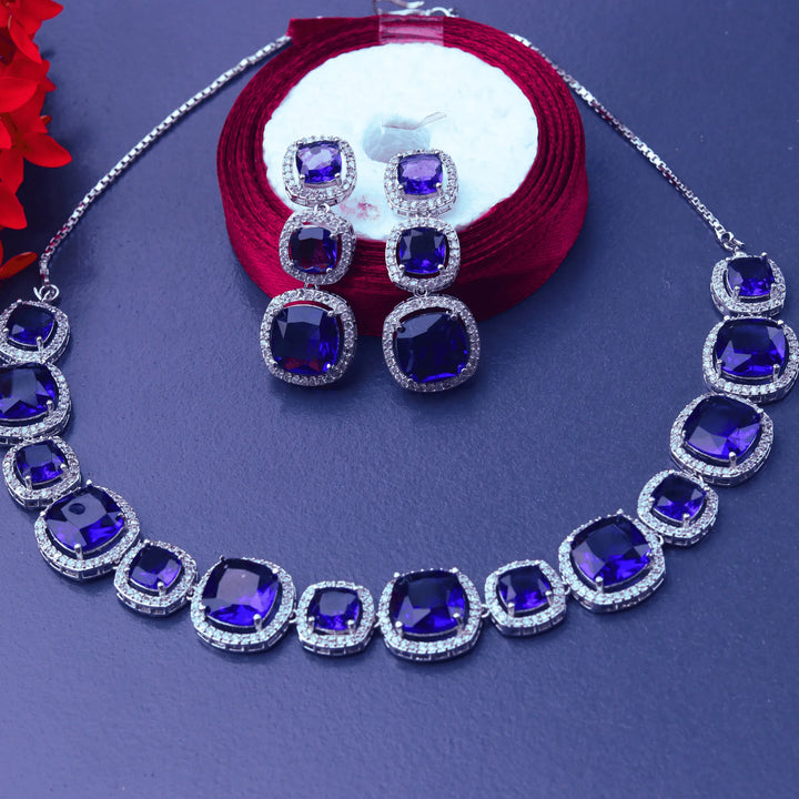 Simple American Blue Diamond Necklace and Earrings FS104B - freakysera
