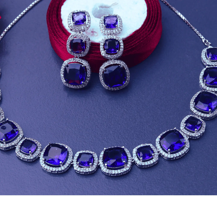 Simple American Blue Diamond Necklace and Earrings FS104B - freakysera