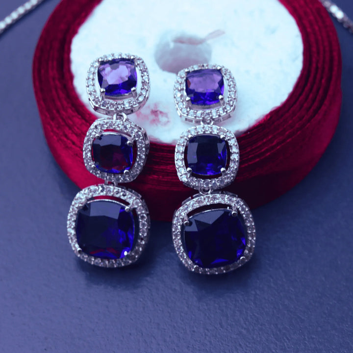 Simple American Blue Diamond Necklace and Earrings FS104B - freakysera