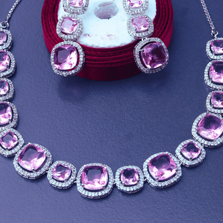 Simple American Diamond Pink Necklace FS104P - freakysera