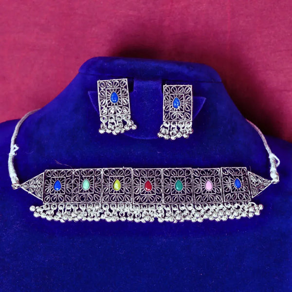 Simple Oxidized Square shaped Choker Necklace FS233N - freakysera