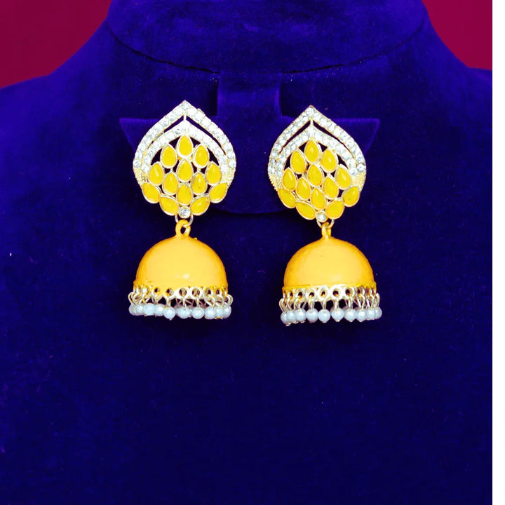 Small jhumka earrings in black, blue, yellow, red, pink, green FS321E - freakysera