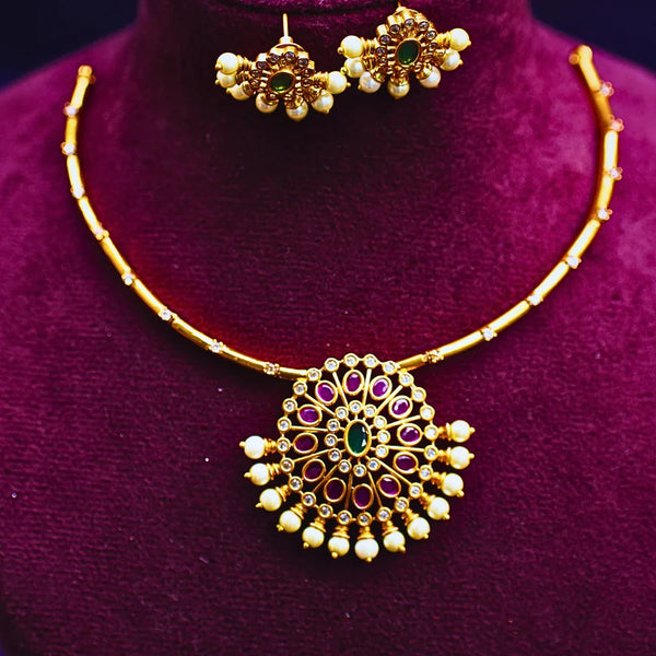 Statement Choker Necklace with Ruby Red Stone Pendant FS272N - freakysera