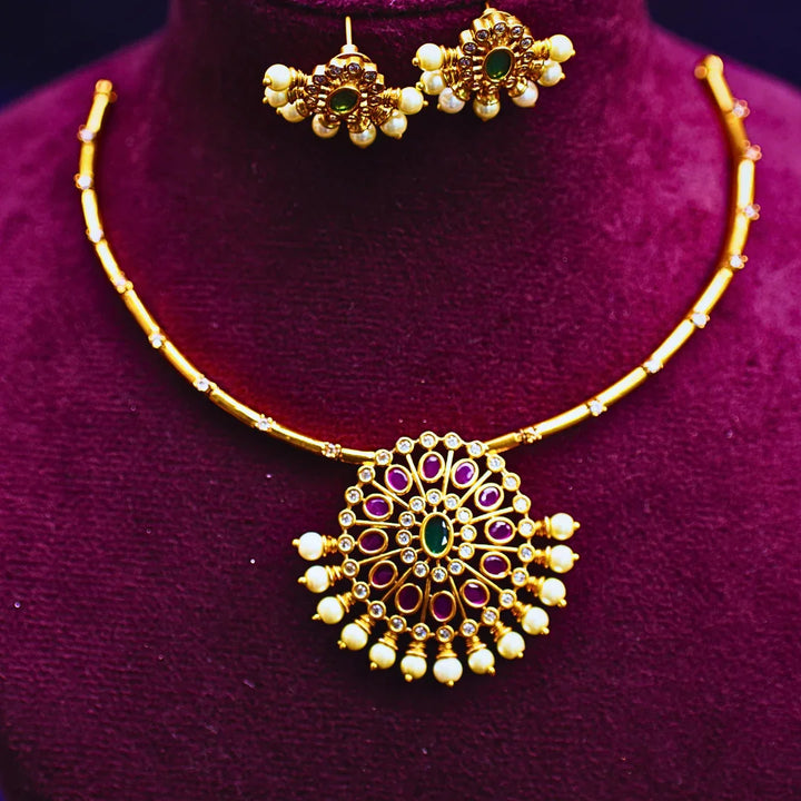 Statement Choker Necklace with Ruby Red Stone Pendant FS272N - freakysera