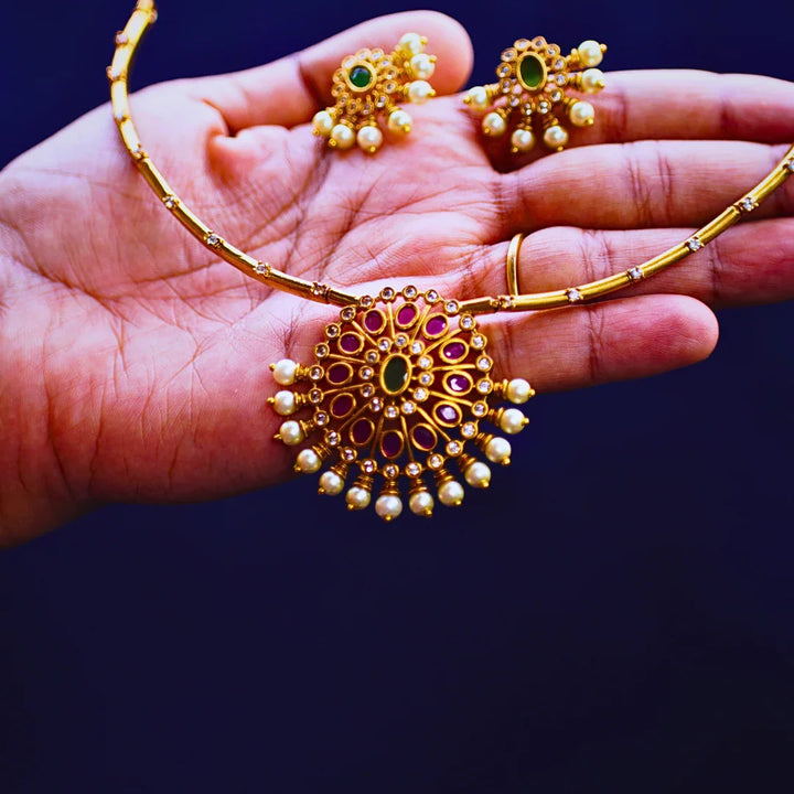 Statement Choker Necklace with Ruby Red Stone Pendant FS272N - freakysera