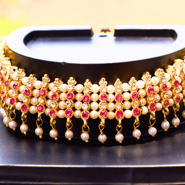 Stylish Pearl Choker - Dark Pink Style FS106DP - freakysera