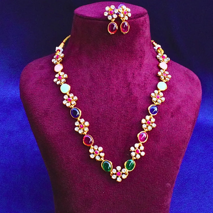 Stylish Ruby Red , Green & Multi Color Stone Necklace FS242N - freakysera